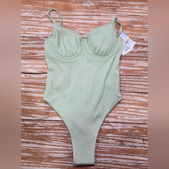NWT Roxy Eco Love‎ The Muse One Piece Swimsuit Green M - Picture 3 of 5